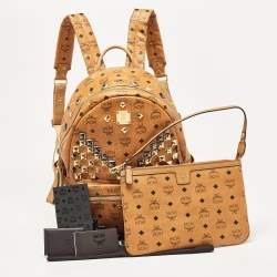 MCM Cognac Visetos Coated Canvas Large Stark Backpack