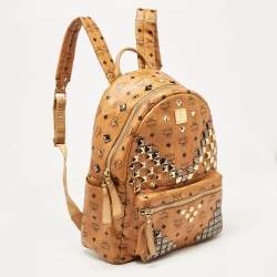 MCM Cognac Visetos Coated Canvas Large Stark Backpack