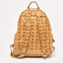 MCM Cognac Visetos Coated Canvas Large Stark Backpack