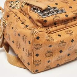 MCM Cognac Visetos Coated Canvas Large Stark Backpack