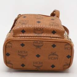 MCM Tan Cognac Visetos Coated Canvas and Leather Mini Stark Backpack