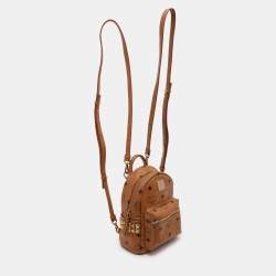MCM Tan Cognac Visetos Coated Canvas and Leather Mini Stark Backpack