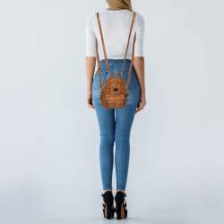MCM Tan Cognac Visetos Coated Canvas and Leather Mini Stark Backpack