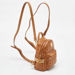 MCM Cognac Visetos Coated Canvas Small Studs Stark Backpack