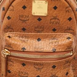 MCM Cognac Visetos Coated Canvas Small Studs Stark Backpack
