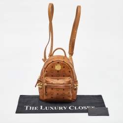 MCM Cognac Visetos Coated Canvas Small Studs Stark Backpack