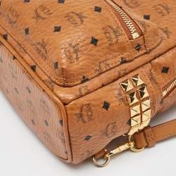 MCM Cognac Visetos Coated Canvas Small Studs Stark Backpack