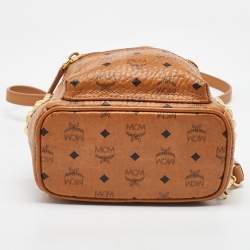 MCM Cognac Visetos Coated Canvas Small Studs Stark Backpack