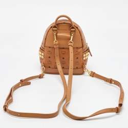 MCM Cognac Visetos Coated Canvas Small Studs Stark Backpack