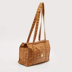 MCM Cognac Visetos Coated Canvas Large Heritage Zip Tote