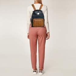 MCM Navy Blue/Tan Leather and Stark Visetos Coated Canvas Backpack