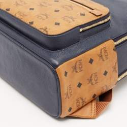 MCM Navy Blue/Tan Leather and Stark Visetos Coated Canvas Backpack