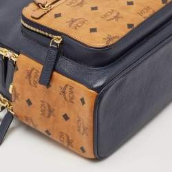 MCM Navy Blue/Tan Leather and Stark Visetos Coated Canvas Backpack