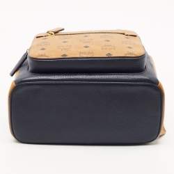 MCM Navy Blue/Tan Leather and Stark Visetos Coated Canvas Backpack