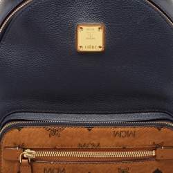 MCM Navy Blue/Tan Leather and Stark Visetos Coated Canvas Backpack