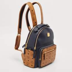 MCM Navy Blue/Tan Leather and Stark Visetos Coated Canvas Backpack