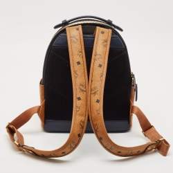 MCM Navy Blue/Tan Leather and Stark Visetos Coated Canvas Backpack