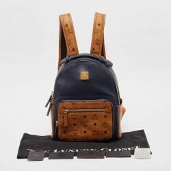 MCM Navy Blue/Tan Leather and Stark Visetos Coated Canvas Backpack