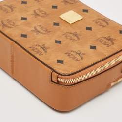 MCM Cognac Visetos Coated Canvas and Leather Double Zip Camera Crossbody Bag