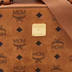 MCM Cognac Visetos Coated Canvas and Leather Double Zip Camera Crossbody Bag