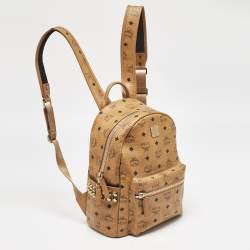 Pre Owned MCM Cognac Visetos Coated Canvas Small Side Studs Stark Backpack
