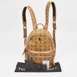 Pre Owned MCM Cognac Visetos Coated Canvas Small Side Studs Stark Backpack