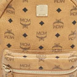 Pre Owned MCM Cognac Visetos Coated Canvas Small Side Studs Stark Backpack