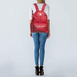 MCM Red Visetos Coated Canvas and Leather Large Studs Stark Backpack  