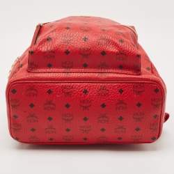 MCM Red Visetos Coated Canvas and Leather Large Studs Stark Backpack  
