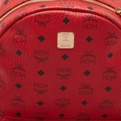 MCM Red Visetos Coated Canvas and Leather Large Studs Stark Backpack  