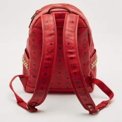 MCM Red Visetos Coated Canvas and Leather Large Studs Stark Backpack  