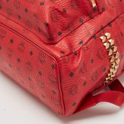 MCM Red Visetos Coated Canvas and Leather Large Studs Stark Backpack  