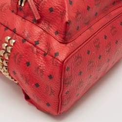 MCM Red Visetos Coated Canvas and Leather Large Studs Stark Backpack  
