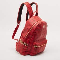 MCM Red Visetos Coated Canvas and Leather Large Studs Stark Backpack  