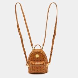 MCM Tan Visetos Coated Canvas and Leather Mini Studded Stark Bebe Boo Backpack