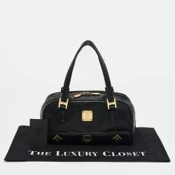 MCM Black Leather Studded Heritage Boston Bag