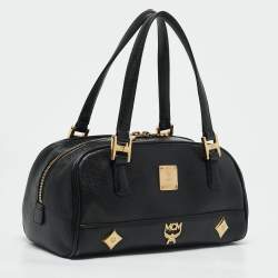 MCM Black Leather Studded Heritage Boston Bag