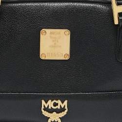 MCM Black Leather Studded Heritage Boston Bag
