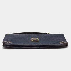 MCM Navy Blue/Brown Coated Raffia and Patent Leather Flap Shoulder Bag