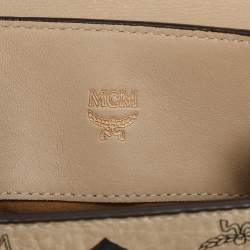 MCM Beige Visetos Coated Canvas and Leather Mini Heritage Top Handle Bag