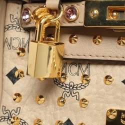 MCM Beige Visetos Coated Canvas and Leather Mini Heritage Top Handle Bag