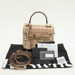 MCM Beige Visetos Coated Canvas and Leather Mini Heritage Top Handle Bag