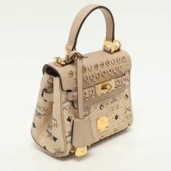 MCM Beige Visetos Coated Canvas and Leather Mini Heritage Top Handle Bag