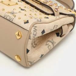 MCM Beige Visetos Coated Canvas and Leather Mini Heritage Top Handle Bag