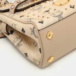 MCM Beige Visetos Coated Canvas and Leather Mini Heritage Top Handle Bag