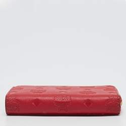 MCM Red Visetos Leather Klara Zipped Card Case