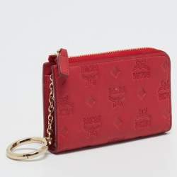MCM Red Visetos Leather Klara Zipped Card Case