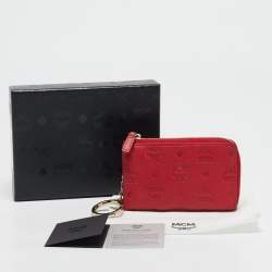MCM Red Visetos Leather Klara Zipped Card Case