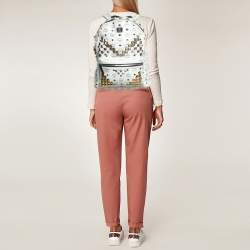 Pre Owned MCM White/Black Visetos Coated Canvas Medium Studded Stark Backpack