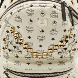 Pre Owned MCM White/Black Visetos Coated Canvas Medium Studded Stark Backpack